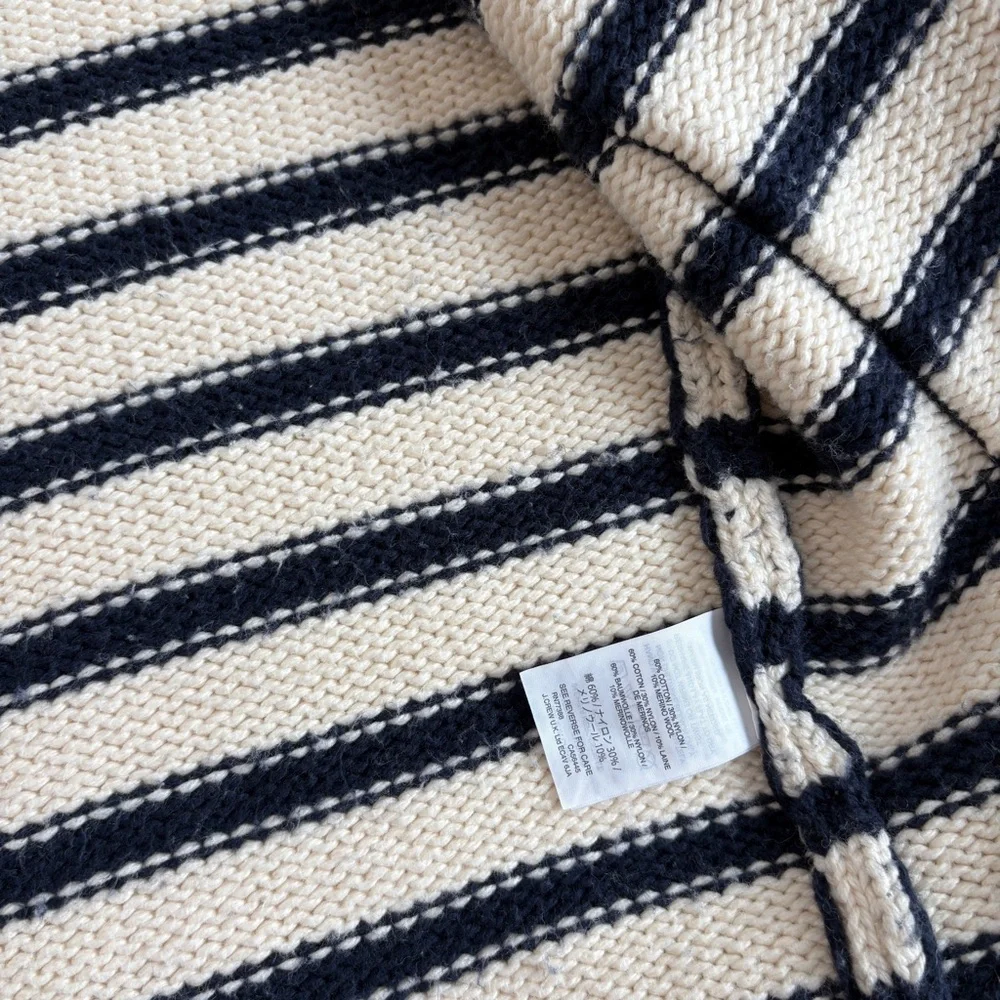 J. Crew Long Open Cardigan Sweater Navy Stripe Cotton Wool Blend Sz XS - Picture 8 of 12
